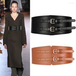 Belts 2023 Fashion Ladies Elastic Corset Wide Waist Coat Suit Skirt Decorative High Quality PU Leather Double Buckle For Women