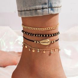 Anklets 4pcs/sets Boho Shell Bead For Women Clear Rhinestone Tassel Foot Chain Gold Colour Alloy Metal Jewellery 17495