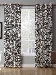 Curtain Modern Graffiti White And Black Full Shading Curtains Sunscreen Thermal Insulation Blackout Window Drapes Blinds