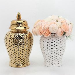 Storage Bottles Ceramic Ginger Jar Flower Vase Modern Porcelain Handicraft Chinese Style For Restaurant Table Centerpiece Decor Gift