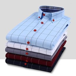 Men's Casual Shirts Classic Plaid Shirt Men's Long Sleeve Dress Chequered Business Male Regular Formal Clothing Button Down Men