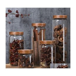 Storage Bottles Jars Wood Lid Glass Airtight Canister Kitchen Container Grains Coffee Beans Candy Jar Containers Drop Delivery Hom Dhtc5