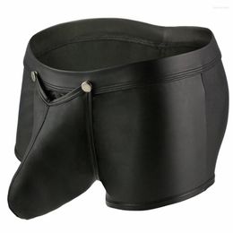 Underpants Trunks Boxer Briefs Mens Faux Leather Wet Look Removable Pouch Shorts Underwear
