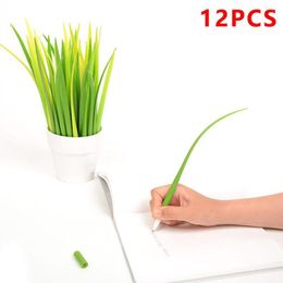 12Pcs Creative Grassblade Gel Pen Ballpoint Silicon Grass Roller Ball Black Refill