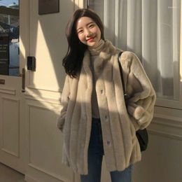 Women's Down Winter Fur Coats Women Plush Fleece Stand Up Collar Korean Fashion Loose Wild Thickened Warm Temperament Clothing 2023