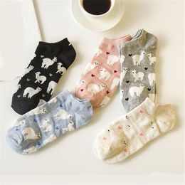 Women Socks Korean Version High Quality Lady Cartoon Boat Funny Alpaca Cotton Soft Comfortable Short Candy Colours