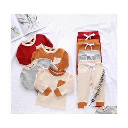 Clothing Sets 2Pcs Est Cotton Infant Baby Girls Boys Clothes Set Ribbed Stripe Long Sleeve Topsadd Outfits Suit Toddler Casual 963 Y Dhc8J