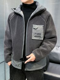 Men s Jackets Winter Warm Jacket Fashion Streetwear Chest Pockets Hooded Windbreaker Thicken Fleece Parka Thermal Coat 230106