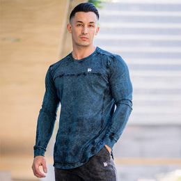 Men's T Shirts Men Long Sleeves Loose Shirt Gyms Fitness Workout Male Casual Fashion Patchwork Cotton Print Tee Tops Brand Clothing