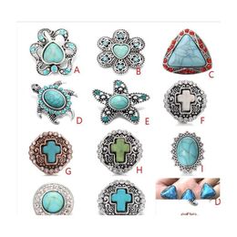 Clasps Hooks Noosa Turquoise 18Mm Snap Button Cross Natural Stone Triangle Love Heart Chunks Diy Ginger Charms Bracelet Necklace D Dhtxp