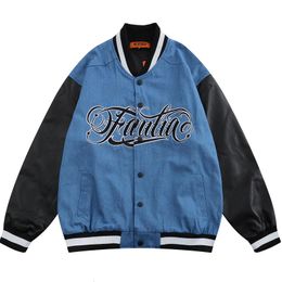 Men's Jackets Men Harajuku Streetwear Baseball Jacket Letter Embroidery Patchwork Varsity Casual Hip Hop Fashion College Retro Coat