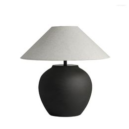 Table Lamps Vintage Ceramic Wabi-sabi Series Linen Lampshade Black/White Retro E27 Led Desk Light For Living Room Bedroom Study