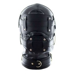 Beauty Items Faux Leather Bondage Restraint Sensory Deprivation Hood BDSM Mask With Penis Dildo Gag Adult Games sexy Toys For Couple