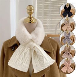 Scarves Solid Color Thicken Scarf Faux Fur Cross Fluffy Knitting Woolen Muffler Outdoor Neck Warm Neckerchief Handmade Soft