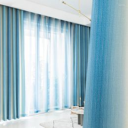 Curtain Colourful Striped Blackout Curtains Gradient Sheer Tulle Window For Living Room Bedroom Kitchen Mediterranean Home Decor