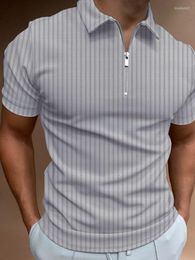 Men's Polos Men's Clothing Fashion Polo Shirts Summer Stripe Zipper Mens Shirt Solid T-Shirt Brand Short-Sleeved Casual Slim Tops