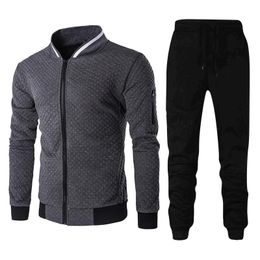 Jogging Clothing Men's Sets Fall/winter Warm Outwear Stand-up Collar Solid Colour Plaid Zipper Sweater Baseball Uniform Jackets Sports Suit