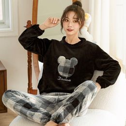 Women's Sleepwear Winter Pajamas Set Casual Cartoon Full For Women Warm Thick Pyjama Women's Flannel Fashion Homewear Clothes Plus Size