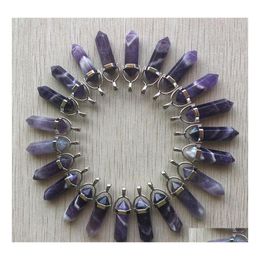 Charms Natural Stripe Amethysts Hexagonal Healing Reiki Point Pendants For Jewellery Necklace Making Drop Delivery Findings Components Dhck4