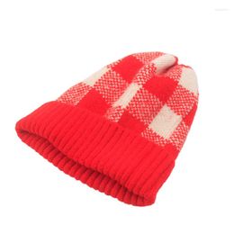 Berets Plaid Knit Winter Hats Beanies For Men Women Warm Cap Yellow Red Black Grey Dusty Pink