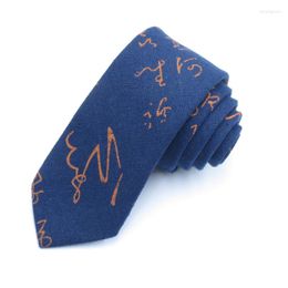 Bow Ties 6cm Width Slim Groom Tie Flax For Men Chinese Characters Necktie Suits Mens Business Neck Cravats Neckties