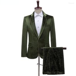 Men's Suits Green One Button Velvet Dress Pants Men 2023 Slim Fit Mens Tuxedo Suit Dinner Party Wedding