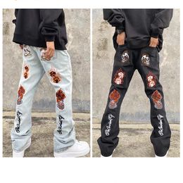 Men's Jeans 2023 Four Seasons High Street Casual Hip Hop Back Embroidery Korean Fashion Brand Elastic Slim Fit Pants 230106