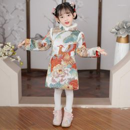 Ethnic Clothing Qipao Girls' Tang Suit Hanfu Winter Dress Children Clothes Chinese Phoenix Cheongsam Year Soft Thickened Warm Costume