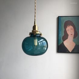 Pendant Lamps Japanese Retro Glass Lights Creative Brass Living Room Bedroom Bedside Color Lighting Fixtures Pumpkin Hanging