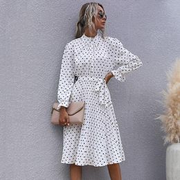 Casual Dresses Polka Dot Print Dress Women Half Turtleneck Butterfly Sleeve Autumn Winter Slim Bandage For 2023 Fashion