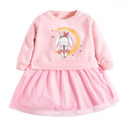 Girl Dresses Frocks For Baby Brand Winter Clothes Animal Letter Print Toddler Thick Warm Pink Fleece Tulle Dress Kids 2-7 Years