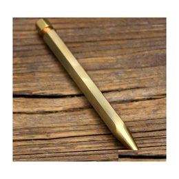 Ballpoint Pens 1 Pcs Arrival Handmade Pressing Brass Pen Solid Six Rowed Metal Tactical Self Defense1 Drop Delivery Office School Bu Dhcza