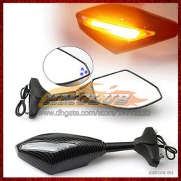 2 X Motorcycle LED Turn Lights Side Mirrors For KAWASAKI NINJA ZX10R ZX 10R 10 R 1000 04-05 ZX-10R 04 05 2004 2005 Carbon Turn Signal Indicators Rearview Mirror 6 Colours