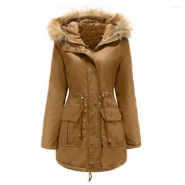 Women's Trench Coats Quanss Women Coat Winter Outwear Thick Warm Parkas 2023 Arrival Faux Fur Collar Hooded Jacket Female Casual Padded