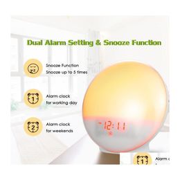 Other Clocks Accessories Alarm Clock Wake Up Light Led Sn Nature Night Lamp Digital Sunrise Colorf With Sounds Fm Radios1 Drop Del Dhv8B