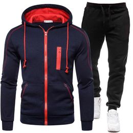 Men's Tracksuits Sports Suit 2023 Spring And Autumn Leisure Sweater Zipper Stitching Hooded Two-Piece Large Size Sportswear