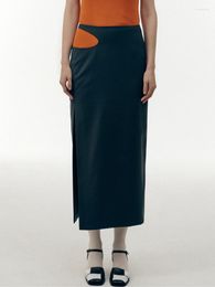 Saias Mulheres Irregular Hollow Out Salia Simples Slit Slit Solid Color Wool Blend Ladies Midi Jupe