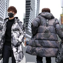 Men s Jackets cotton padded jackets medium long style winter camouflage clothes Korean Style Fashion Coat with hat 230106