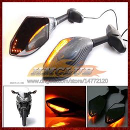 2 X Motorcycle LED Turn Lights Side Mirrors For KAWASAKI NINJA ZX3R ZX300R ZX 300R EX 300 3R EX300 R 13 14 15 16 17 Carbon Turn Signal Indicators Rearview Mirror 6 Colours