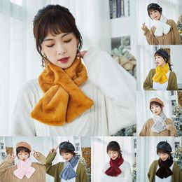 Scarves Cross Plush Collar Scarf Faux Fur Thicken Winter Thick Double Sided Shawl Neck Warmer Solid Color Snood