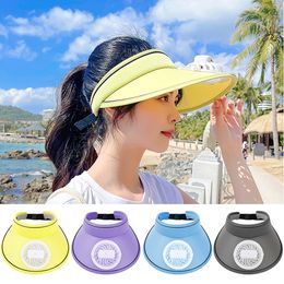 Visors Sun With Fan Summer Hat Outdoor Protection Empty Top BuiltIn Adjustable Cooling Wide Eaves Design 230106