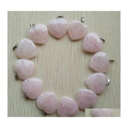 Charms 25Mm Rose Quartz Heart Natural Stone Pendants For Necklace Jewellery Making Drop Delivery Findings Components Dhhha