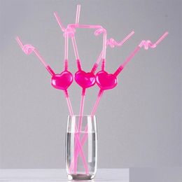 Drinking Straws Sts 1Pcs Funny Love Heart Double St Unique Flexible Tube Kids Colorf Plastic Diy Bar Accessories176O Drop Delivery H Dhqqk