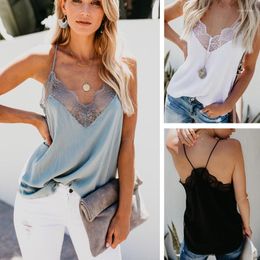 Women's Tanks 2023 Summer Sexy V-Neck Sleeveless Shirt Women Elegant Solid Loose Hollow Out Tank Tops Lady Off Shoulder Strap Blouse Vest