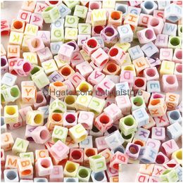 Acrylic Plastic Lucite 500Pcs/Lot 6Mm Colorf Square Spacer Charm Bead Acrylic Beads A Z Letters Alphabet For Bracelet Necklace Diy Dhzik