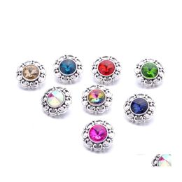 Charms Colorf Rainbow Crystal Vintage Sier Color Snap Button Women Jewelry Findings Rhinestone 18Mm Metal Snaps Buttons Diy Bracelet Dhkoy