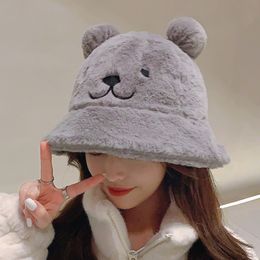 Wide Brim Hats Bucket Autumn and Winter Cute Bear Plush Big Eaves Cartoon Pot Student Warm Ladies for Teens Felt Wool 230106