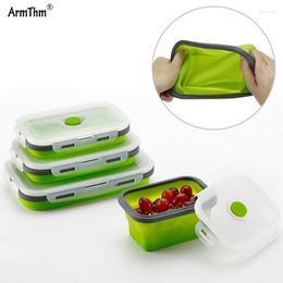 Dinnerware Sets Silicone Collapsible Lunch Box Container BPA Free Microwavable Bento Portable Rectangle Picnic Folding For Children