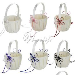 Christmas Decorations Storage Flower Girl With Double Heart Buckle Satin Ribbons Hanging Basket For Wedding Home Decor Y200903 Drop Dhp3J