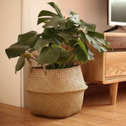 Storage Baskets Seaweed Wicker Rattan Hanging Flowerpot Dirty Clothes W015 230106